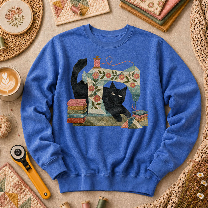 Black Cat Vintage Sewing Machine Floral - Heather True Royal