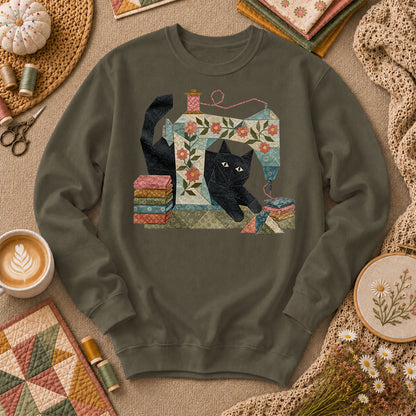 Black Cat Vintage Sewing Machine Floral - Military Green