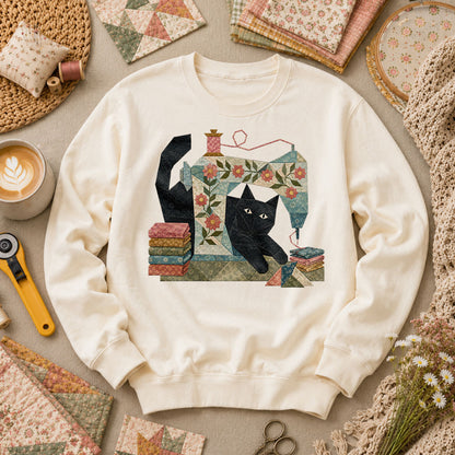 Black Cat Vintage Sewing Machine Floral - Natural