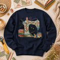 Black Cat Vintage Sewing Machine Floral Long Sleeve