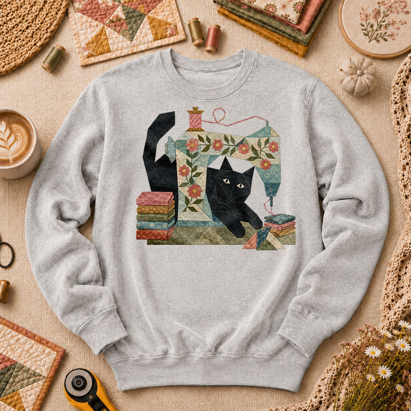 Black Cat Vintage Sewing Machine Floral - Sport Grey