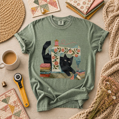 Black Cat Vintage Sewing Machine Floral - Forest
