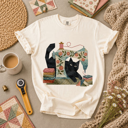 Black Cat Vintage Sewing Machine Floral - Ivory