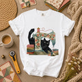Black Cat Vintage Sewing Machine Floral T-Shirt
