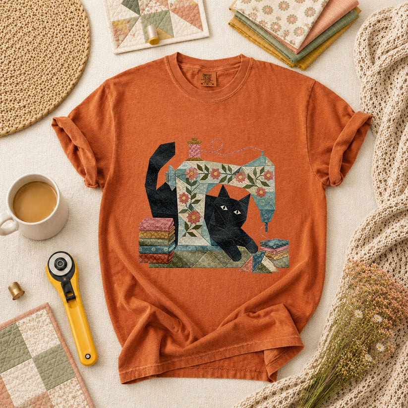 Black Cat Vintage Sewing Machine Floral - Yam