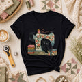 Black Cat Vintage Sewing Machine Floral Women's V-Neck