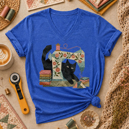 Black Cat Vintage Sewing Machine Floral - Heather True Royal