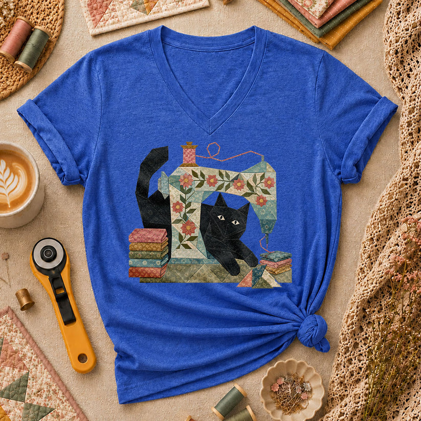 Black Cat Vintage Sewing Machine Floral - Heather True Royal
