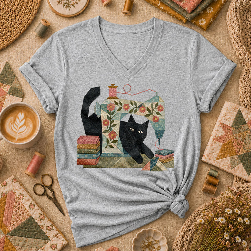 Black Cat Vintage Sewing Machine Floral - Sport Grey