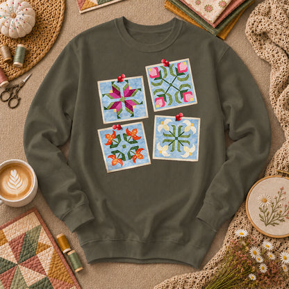 Four Quilt Block Squares Notes - Military Green