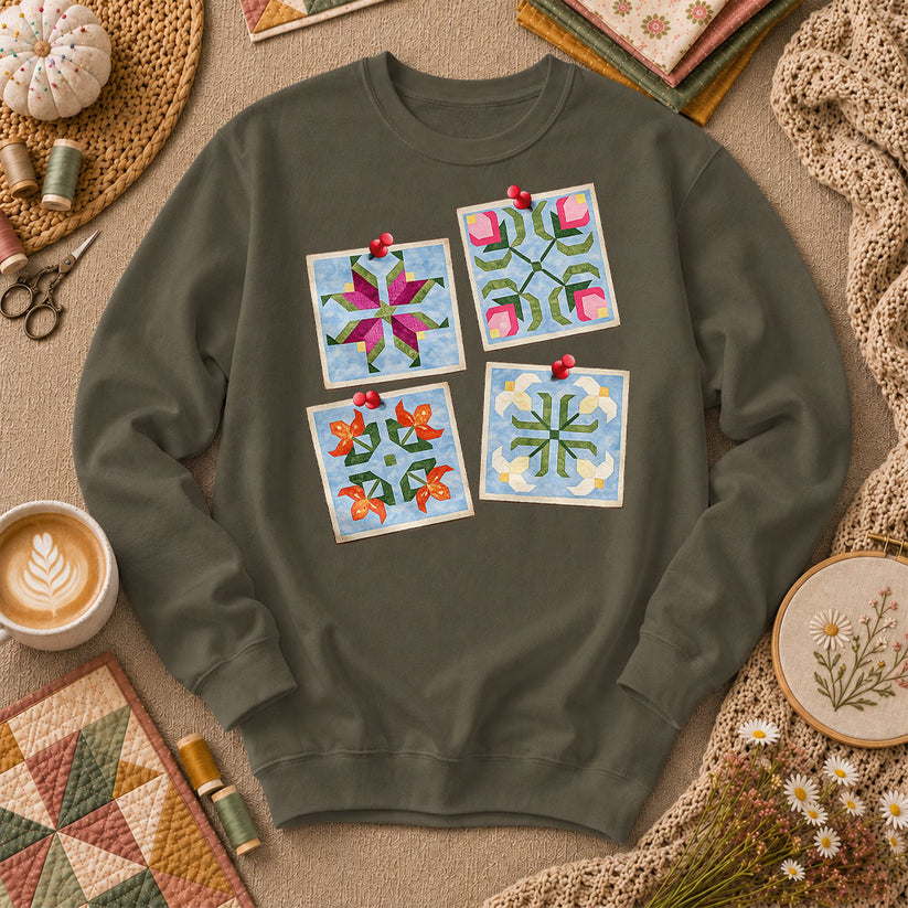 Four Quilt Block Squares Notes - Military Green