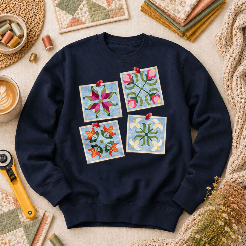 Four Quilt Block Squares Notes - Navy
