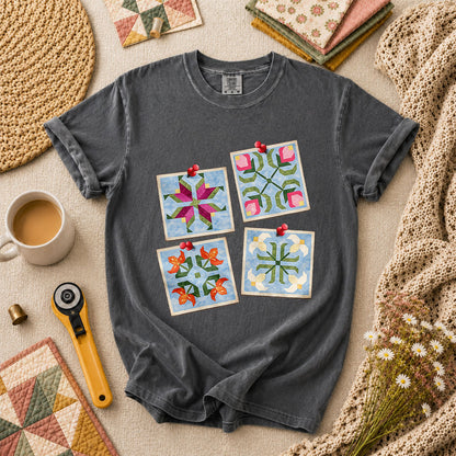 Four Quilt Block Squares Notes - Grey