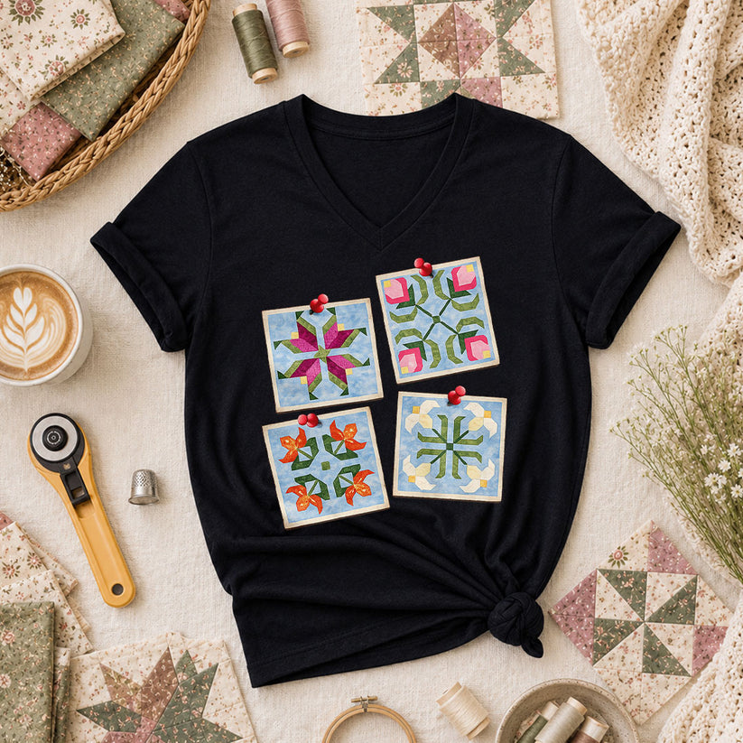 Four Quilt Block Squares Notes - Black