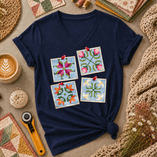 Four Quilt Block Squares Notes - Navy