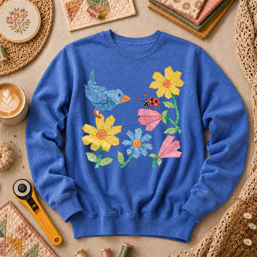 Patchwork Bluebird Wildflowers Ladybug - Heather True Royal