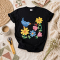 Patchwork Bluebird Wildflowers Ladybug T-Shirt