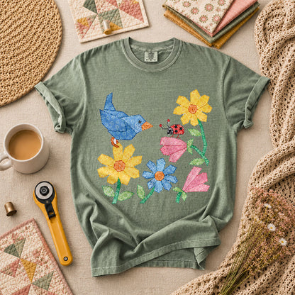 Patchwork Bluebird Wildflowers Ladybug - Forest