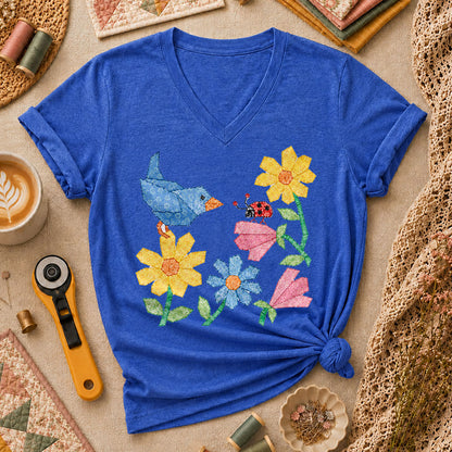 Patchwork Bluebird Wildflowers Ladybug - Heather True Royal