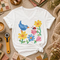 Patchwork Bluebird Wildflowers Ladybug Women's V-Neck