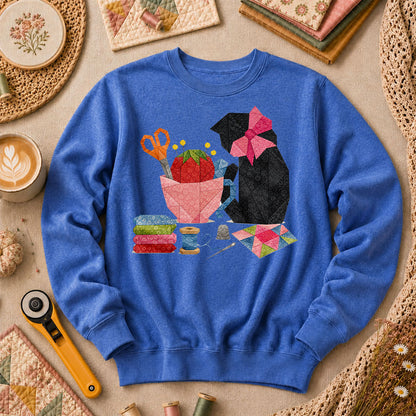 Elegant Black Cat Pink Bow Sewing - Heather True Royal