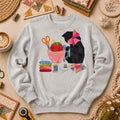 Elegant Black Cat Pink Bow Sewing Long Sleeve