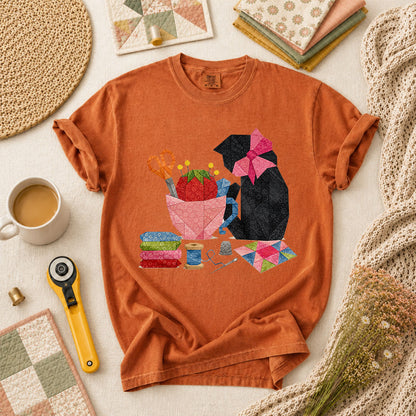 Elegant Black Cat Pink Bow Sewing - Yam