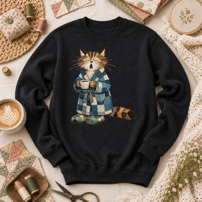 Cozy Cat Robe Morning Coffee - Black
