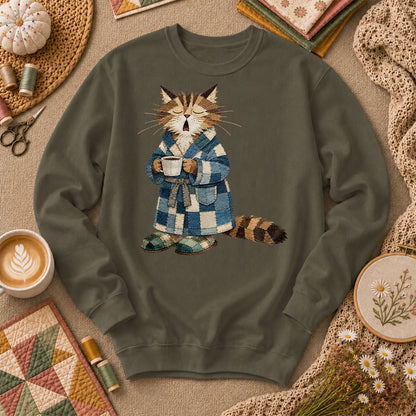 Cozy Cat Robe Morning Coffee - Military Green