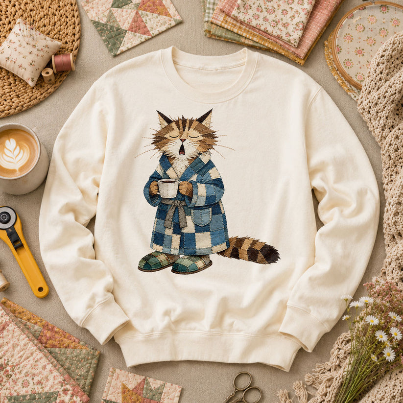 Cozy Cat Robe Morning Coffee - Natural