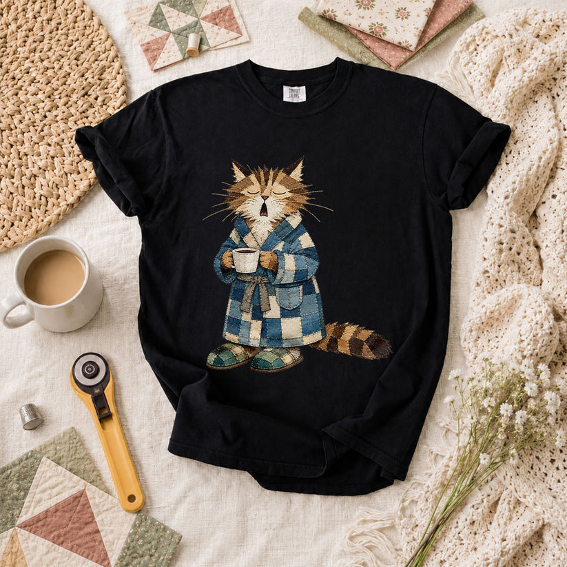 Cozy Cat Robe Morning Coffee - Black