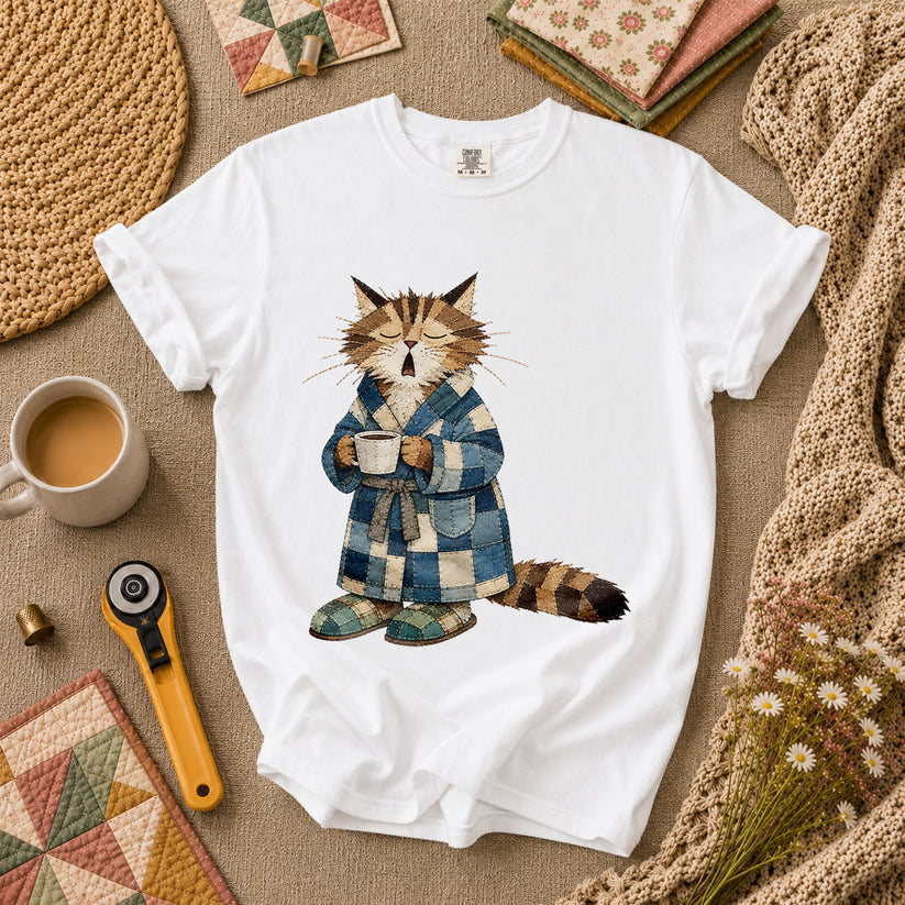 Cozy Cat Robe Morning Coffee - White