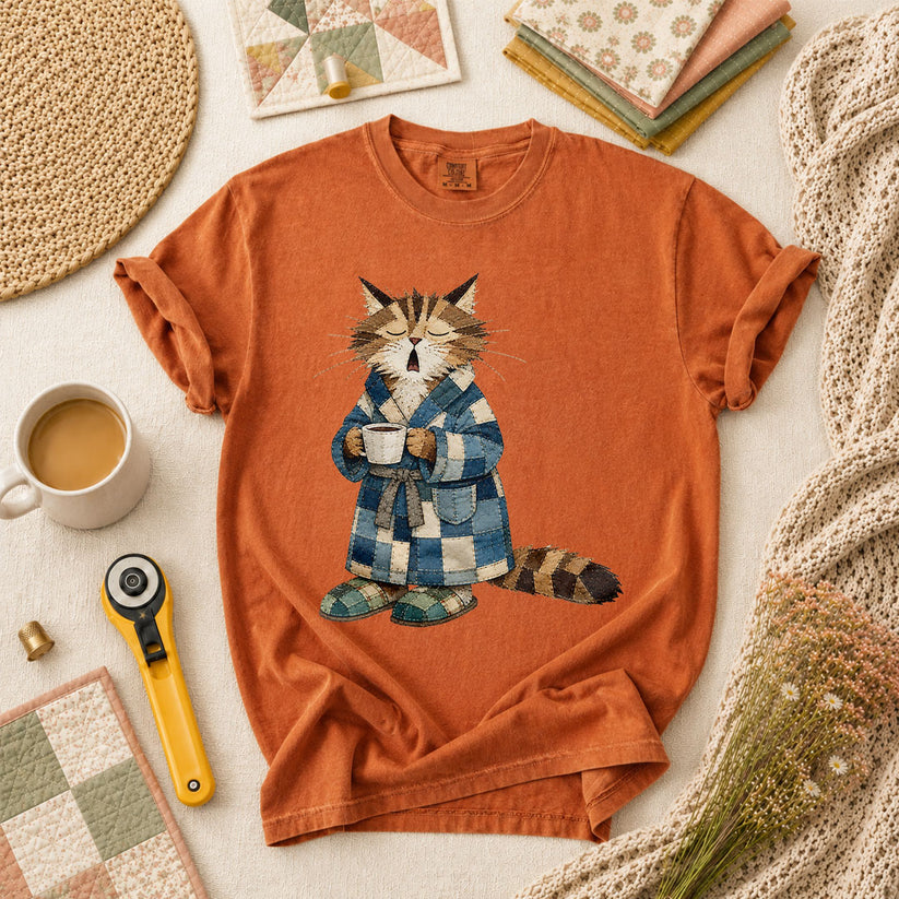 Cozy Cat Robe Morning Coffee - Yam