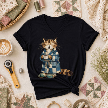 Cozy Cat Robe Morning Coffee - Black