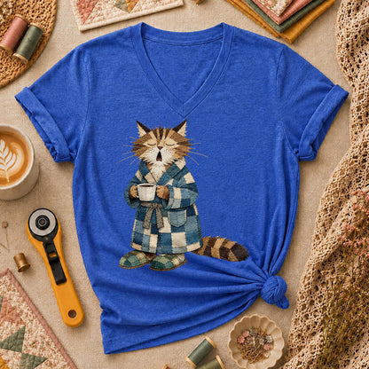 Cozy Cat Robe Morning Coffee - Heather True Royal