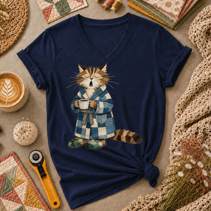 Cozy Cat Robe Morning Coffee - Navy
