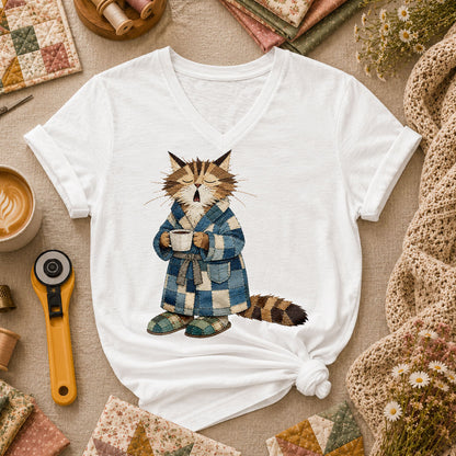 Cozy Cat Robe Morning Coffee - White