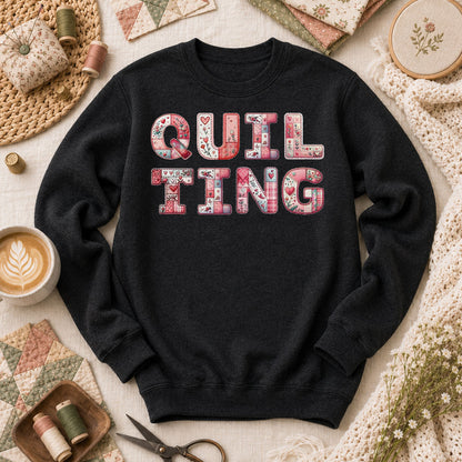 QUILTING Floral Typography Hearts - Black