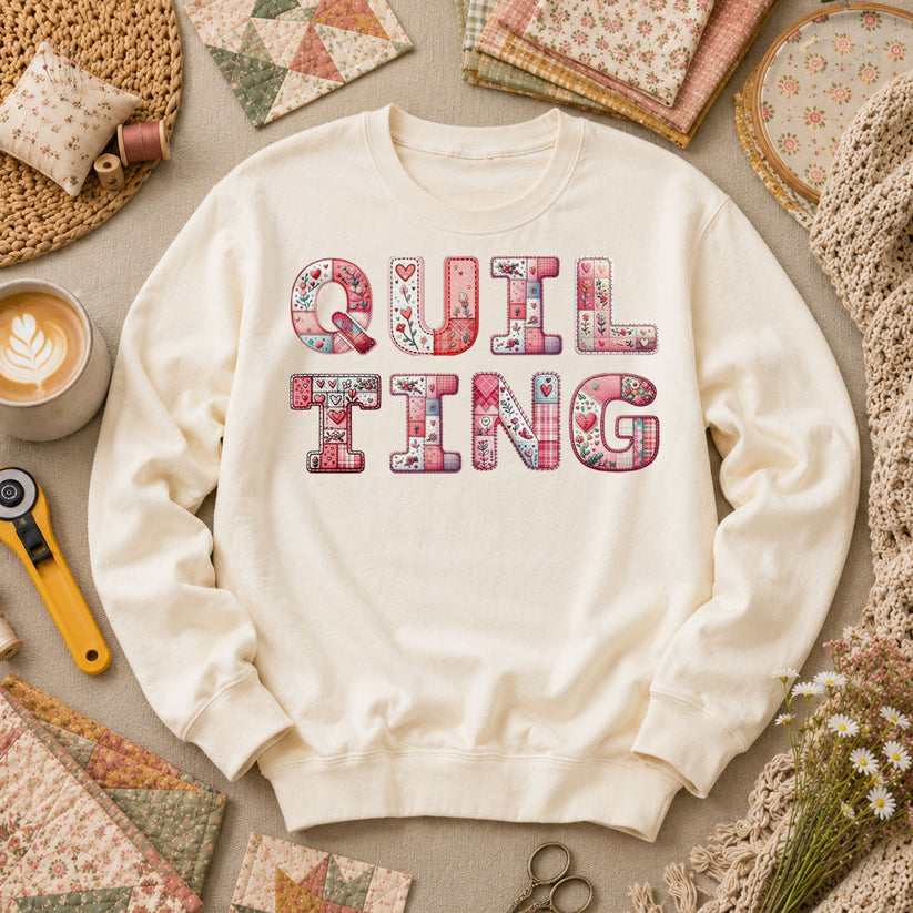 QUILTING Floral Typography Hearts - Natural