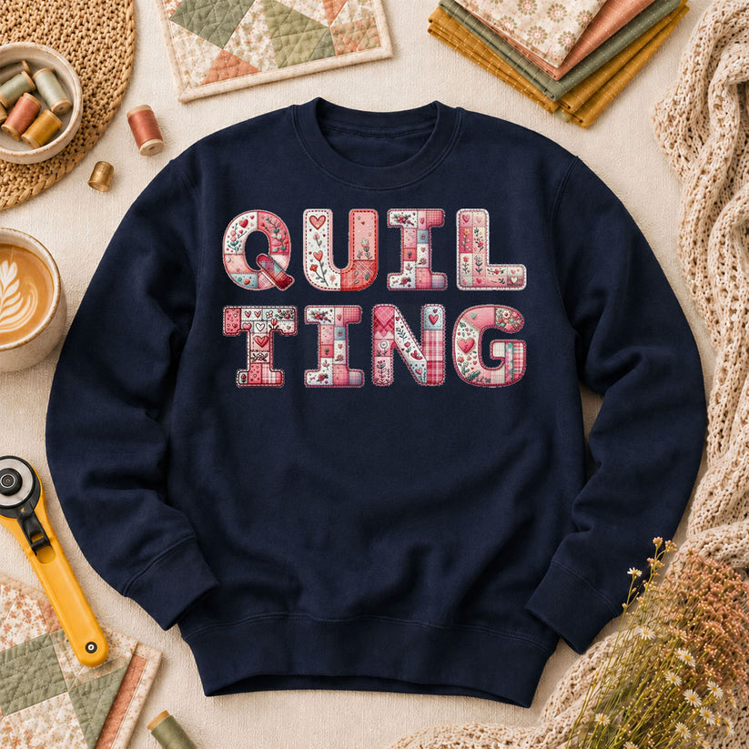 QUILTING Floral Typography Hearts - Navy