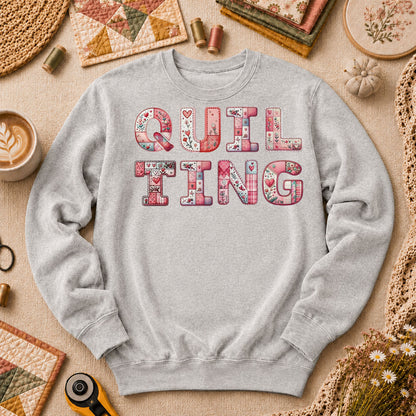 QUILTING Floral Typography Hearts - Sport Grey