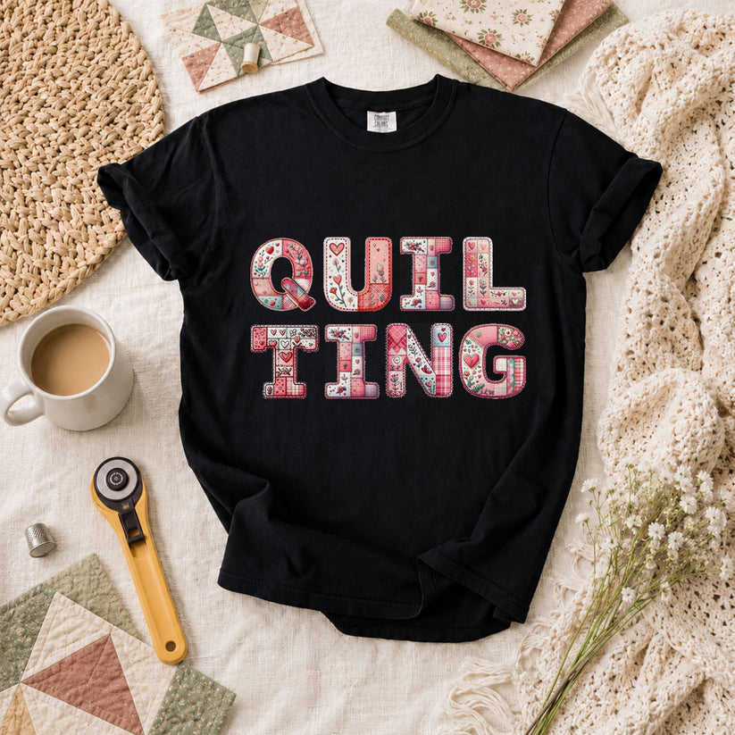QUILTING Floral Typography Hearts - Black