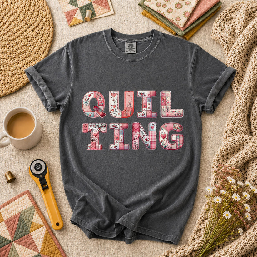 QUILTING Floral Typography Hearts - Grey