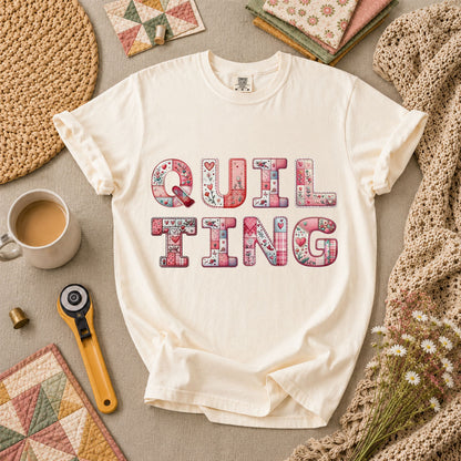 QUILTING Floral Typography Hearts - Ivory