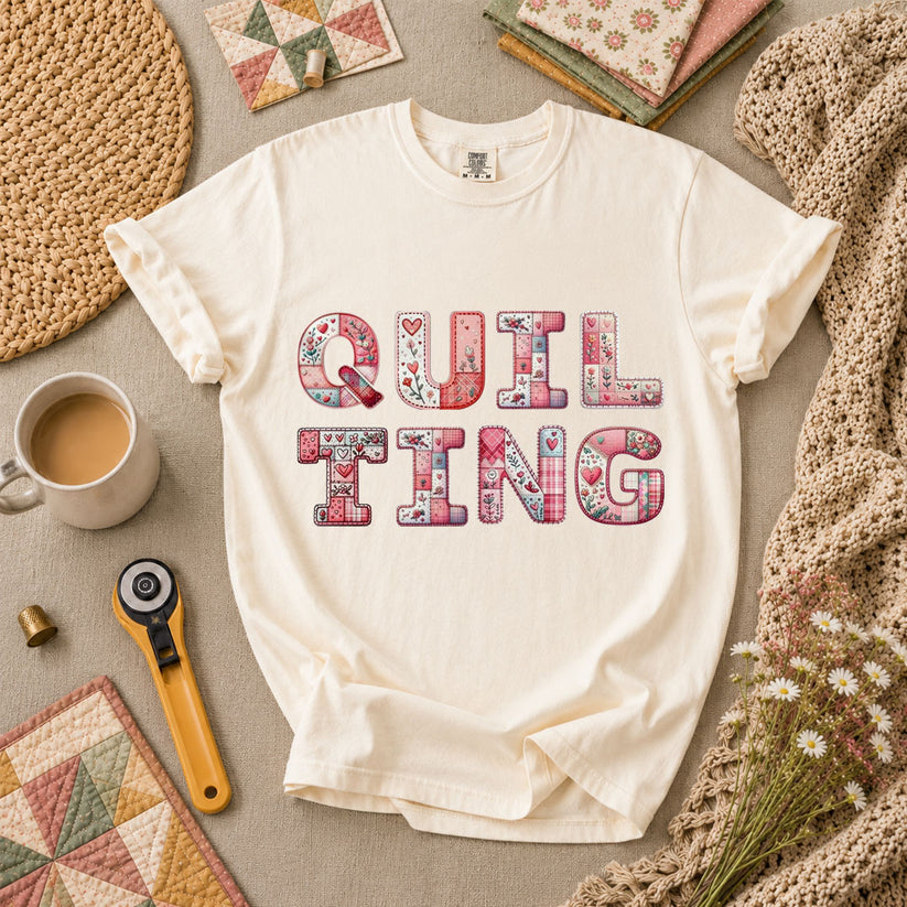 QUILTING Floral Typography Hearts - Ivory