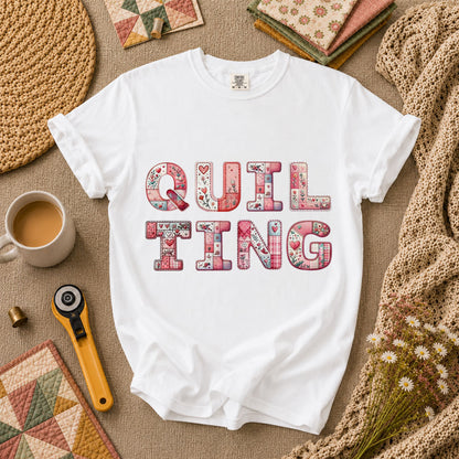 QUILTING Floral Typography Hearts - White