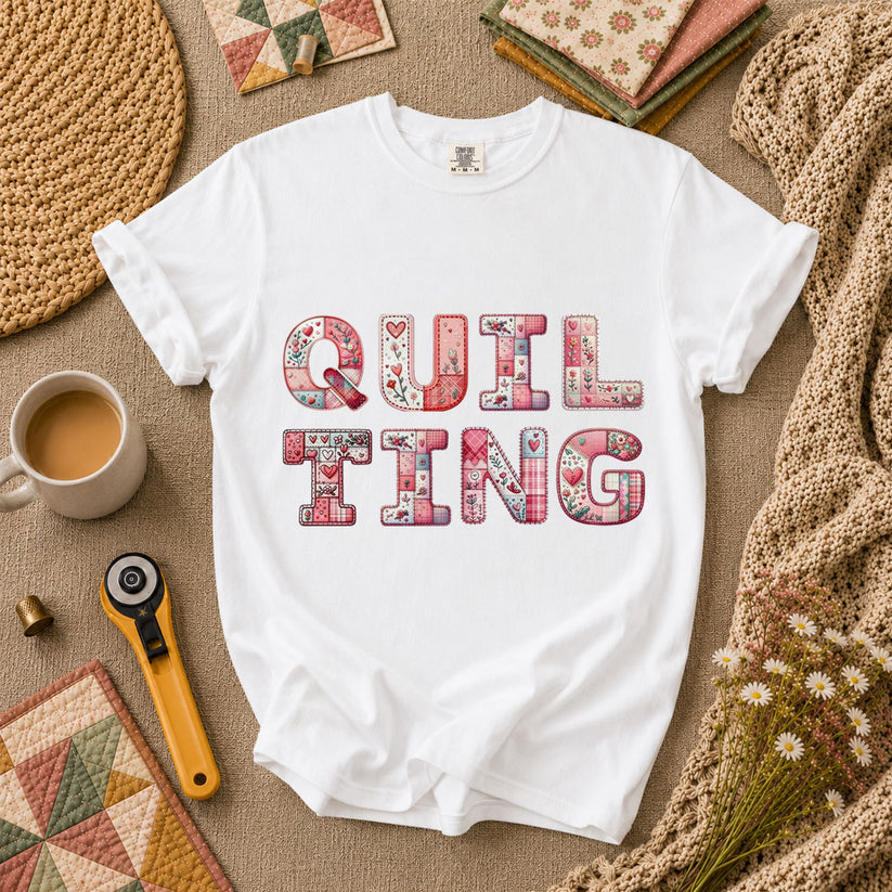 QUILTING Floral Typography Hearts - White