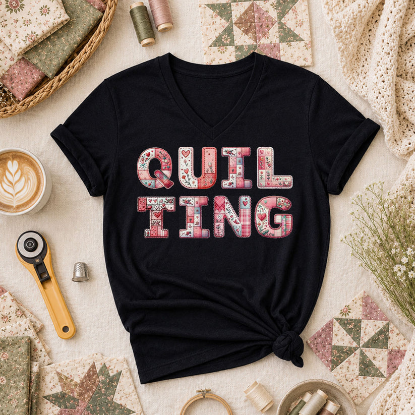 QUILTING Floral Typography Hearts - Black