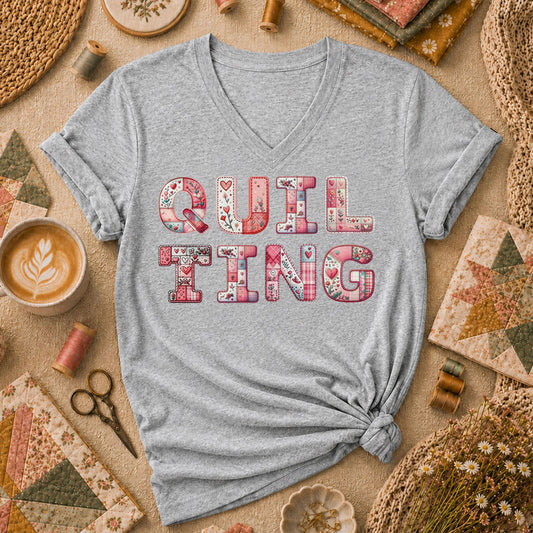 QUILTING Floral Typography Hearts - Sport Grey