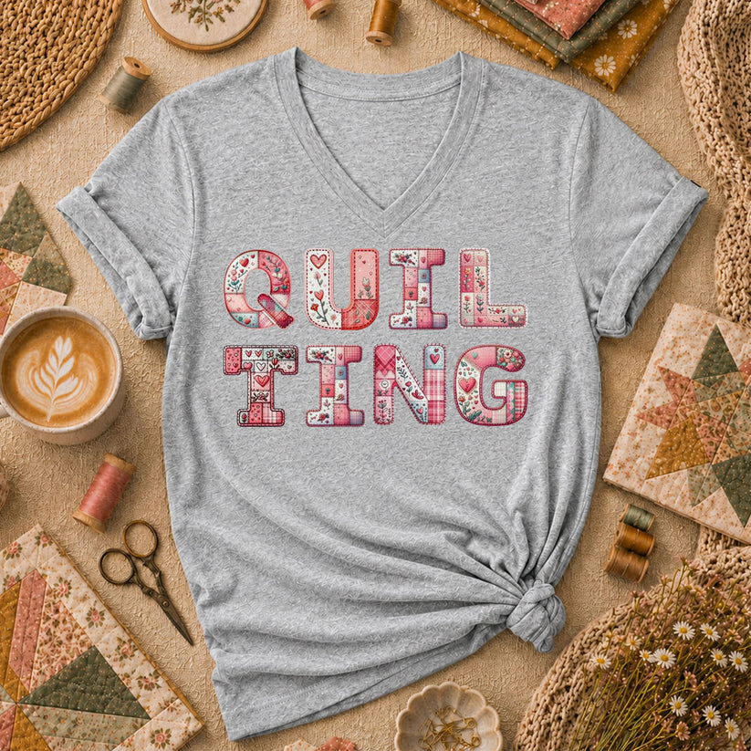 QUILTING Floral Typography Hearts - Sport Grey